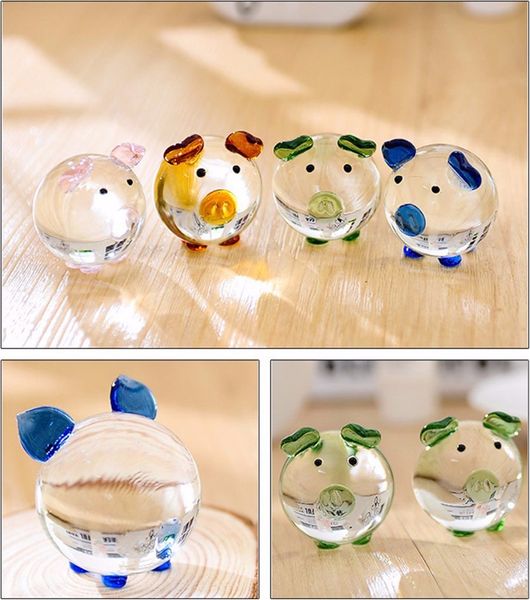 2 Pcs Christmas Crystal Glass Animal Pig Arts, Crafts Gifts miniature Figurines Desk Bauble Ornaments Mini Home Furniture Wedding Crafts Sou