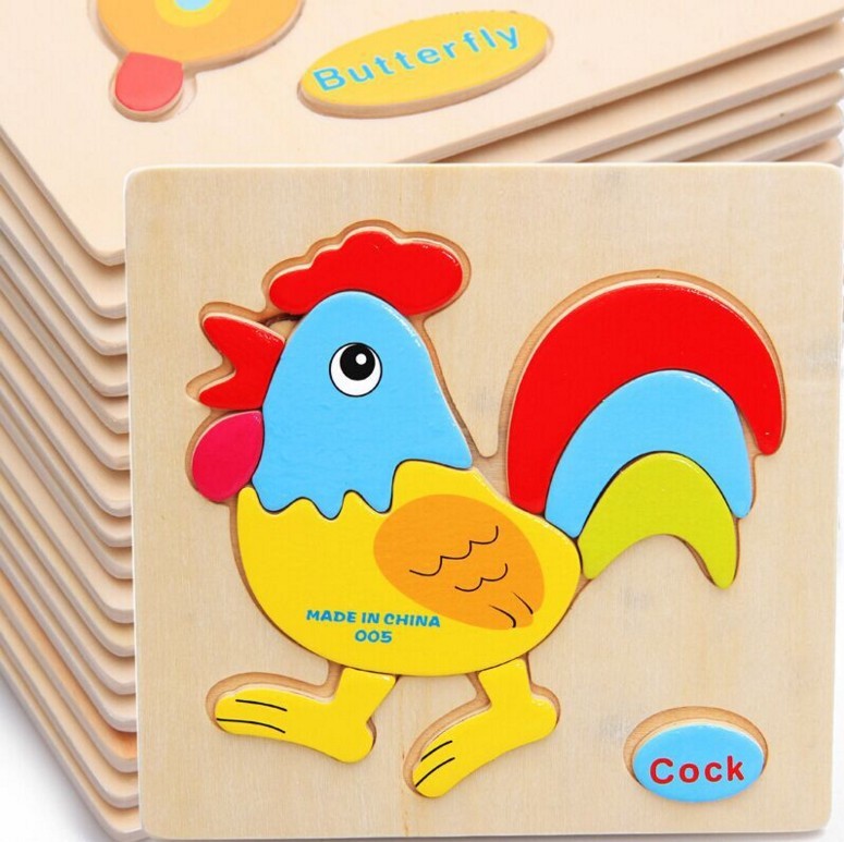 Wooden Animal Children 3d Educational Toys Puzzles with English Factory Cost Cheap Wholesale 5pcs- 1 Sets