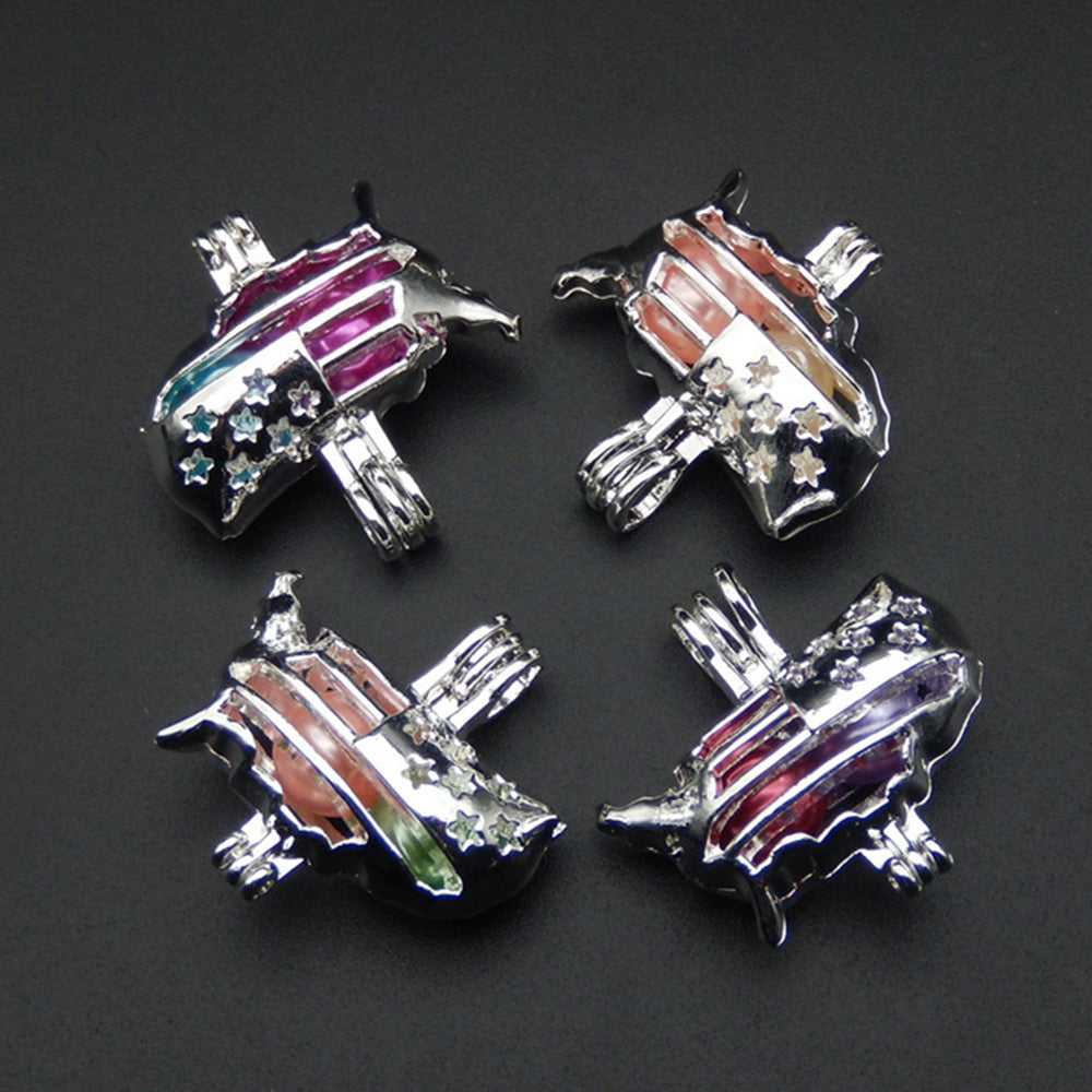 10pcs Silver American Map Pearl Cage Jewelry Making Bead Cage Pendant Essential Oil Diffuser Locket For Oyster Pearl Fun gifts
