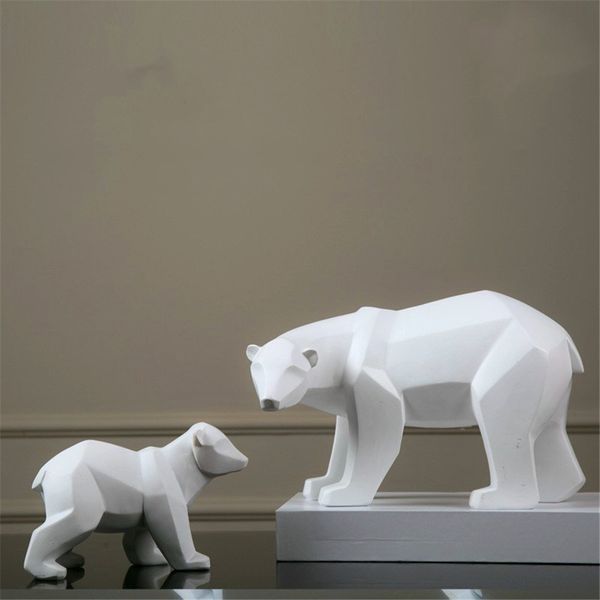 Resin Crafts Abstract White Polar Bear Sculpture Figurine decor Handicraft Home Desk Geometric Wildlife Statue Craft