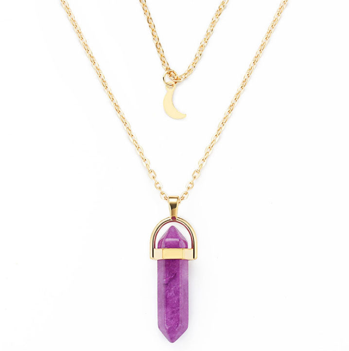 Bullet Head Hexagonal Column Stainless Steel Chain Jewelry Natural Stone Pendants Chokers Quartz Healing Crystals Necklaces Wholesale