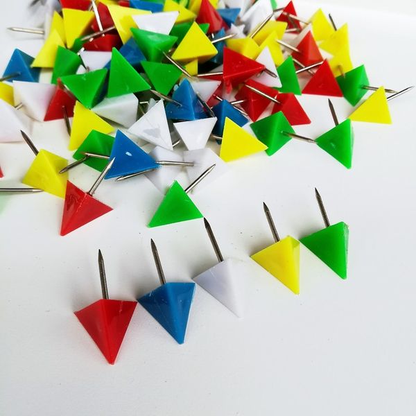 100 PCS -set plastic triangle shaped map push pin Thumb Tacks mixed color, good for office using