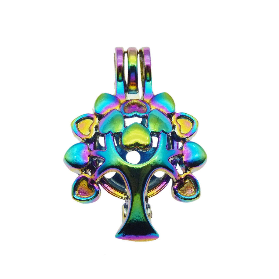 10pcs Rainbow Color life tree Pearl Cage Beads CageLocket Pendant Essential Oil Diffuser DIY Jewelry Locket For OysterPearls