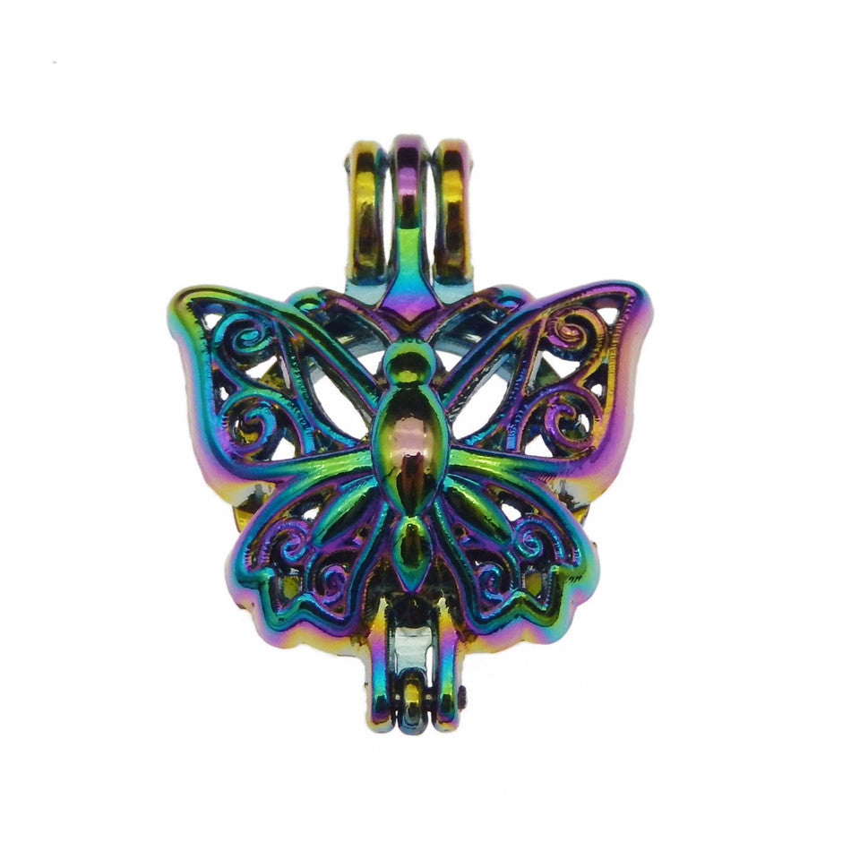 10pcs Rainbow Color Butterfly Pearl Cage Beads Cage Locket Pendant Essential Oil Diffuser DIY Jewelry Locket For Oyster Pearls