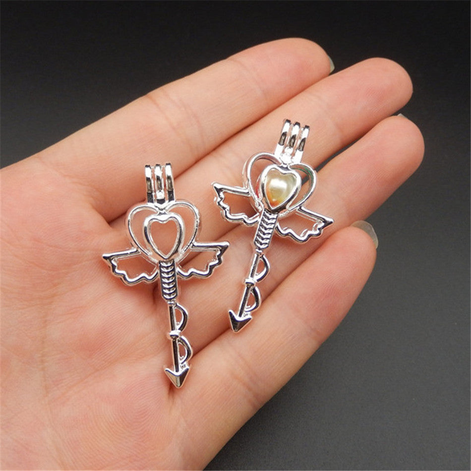 10pcs Bright Silver Love Arrow Pearl Cage Jewelry Making Bead Cage Pendant Aroma Essential Oil Diffuser Locket For Oyster Pearl