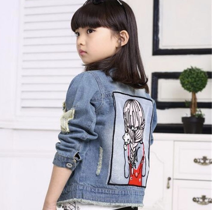 Fashion Girls Jacket Outdoor Jackets For Cool Kid Long Sleeves Turn-down Collar Buttons Coats Pocket Girl Denim Outerwear Kids Clothes