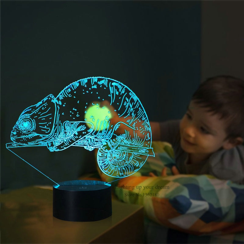Color Changing 3D Illusion Lamp Chameleon Night Light for Children Gift USB Base Visual Lights Desk Luminaria Christmas Lighting