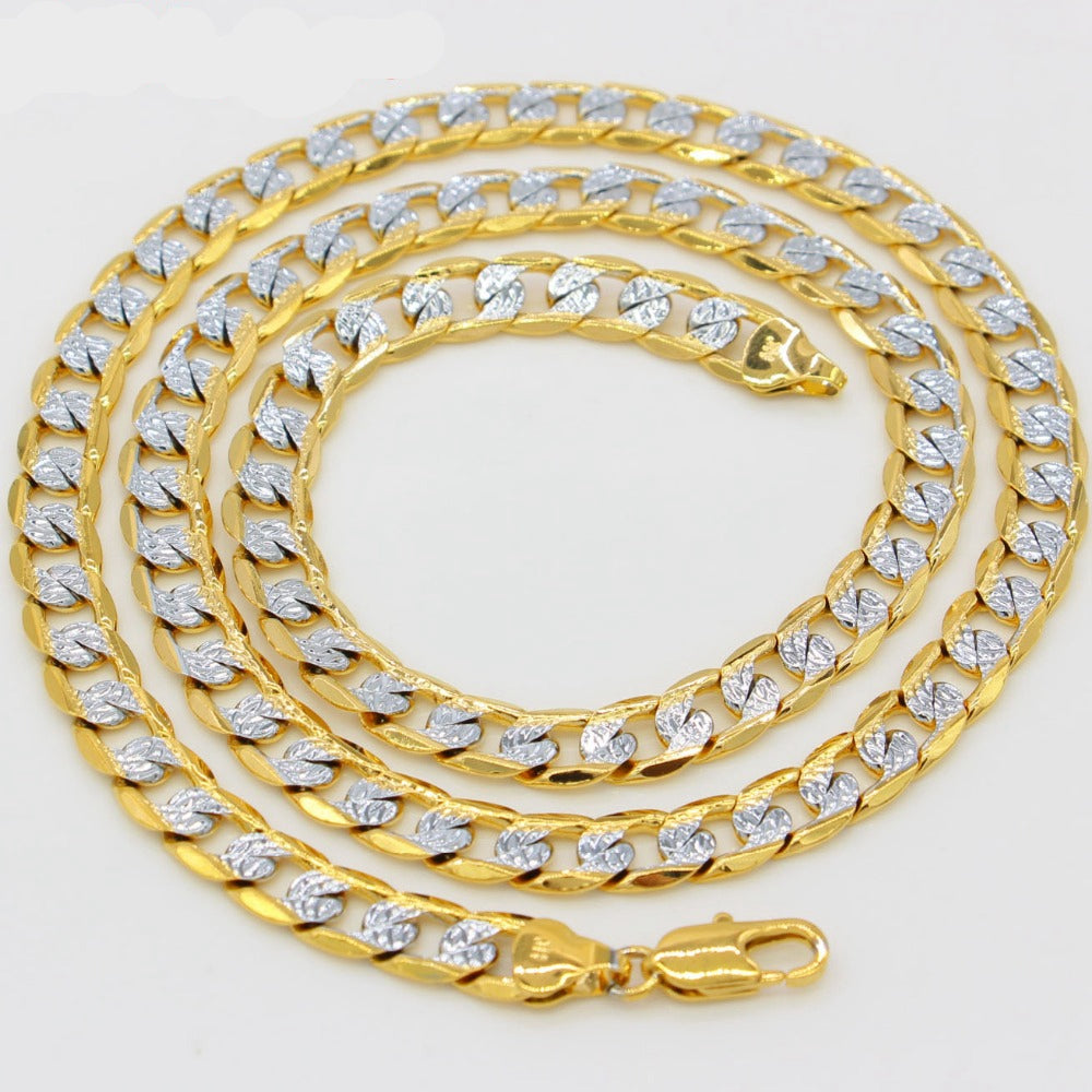 7mm wide Two Tone Solid Necklace 18K Gold Filled Choker Chain Necklace Womens Mens Collier Fashion Curb Chain Link 560mm Long