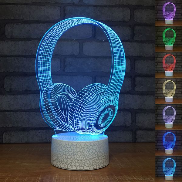 Creative Headphone 3D Acrylic LED Night Light Touch 7 Color Change Desk Table Lamp Party Decorative Light