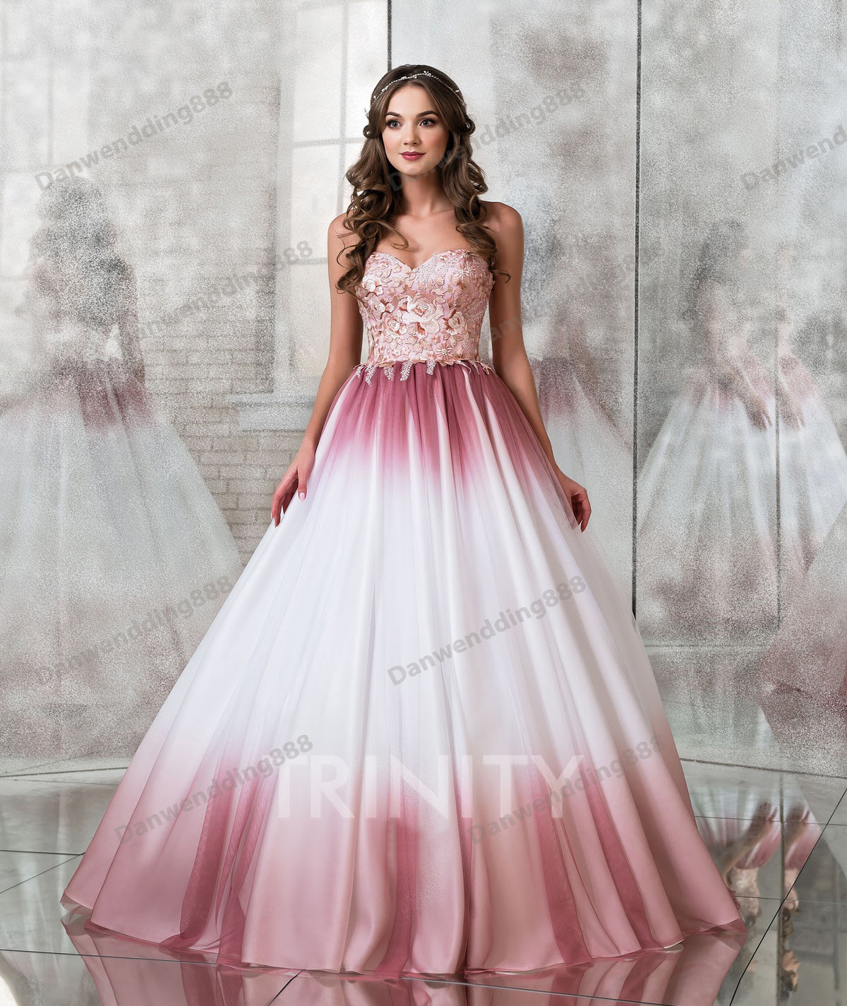 Gorgeous Rose-White Shade Tulle Sweetheart A-Line Wedding Dresses Bridal Pageant Dresses Wedding Attire Dresses Custom Size 2-16 ZW610131