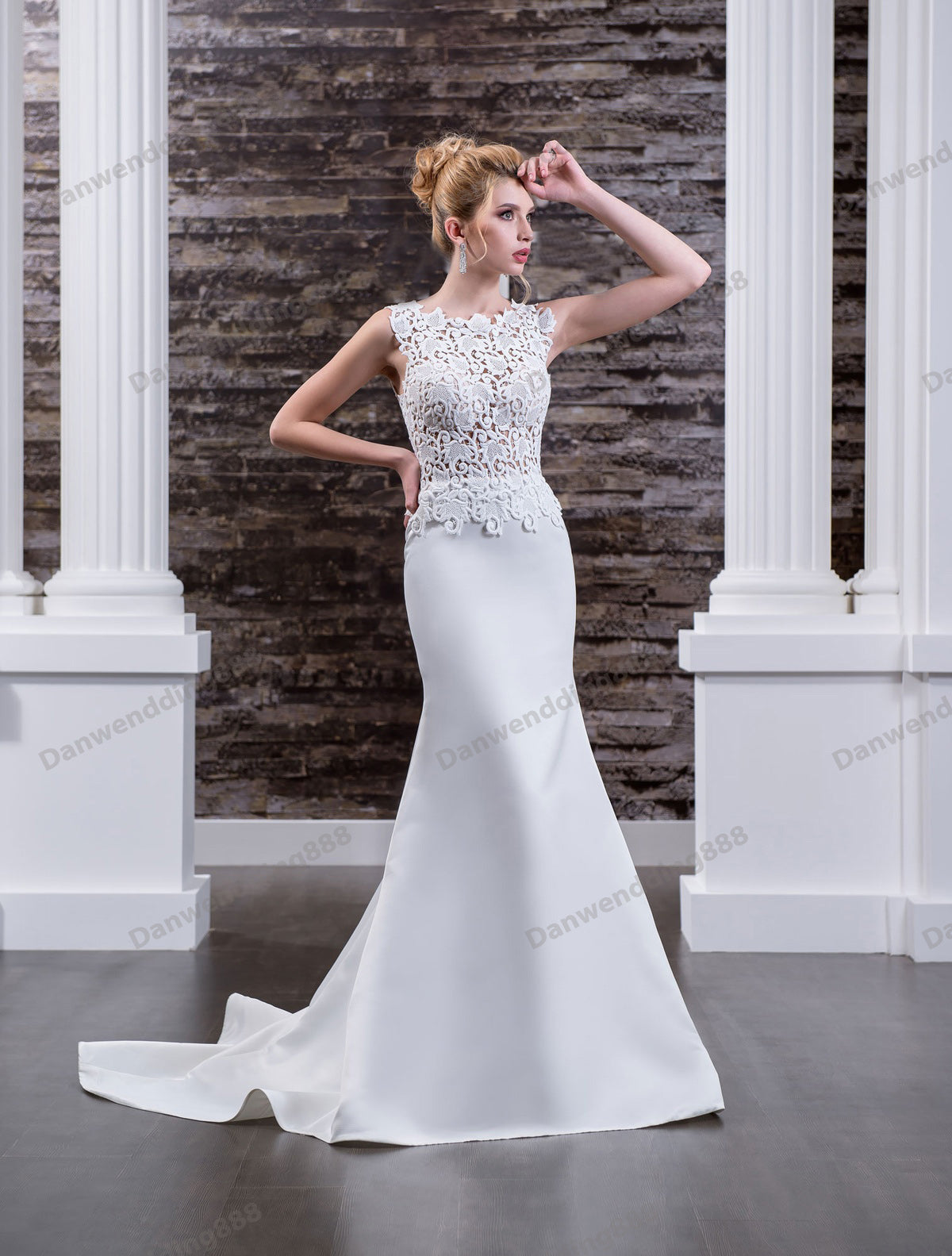 Grace Ivory Satin-Lace Jewel Backless Mermaid Wedding Dresses Bridal Pageant Dresses Wedding Attire Dresses Custom Size 2-16 ZW612180