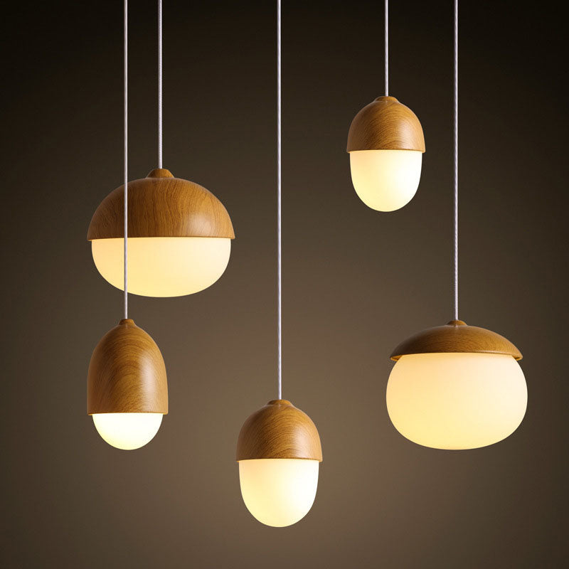 Nordic Creative Wood Grain Glass Nuts Pendant Light Mushroom Droplight Hang Lamp E27
