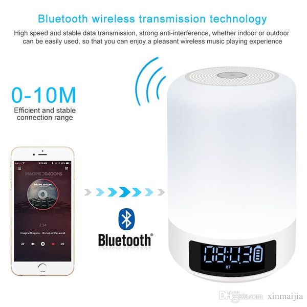 Colorful LED Light Bluetooth Speaker Portable Wireless Stereo Speakers Sound Box Hand-free Tlarm Clock White