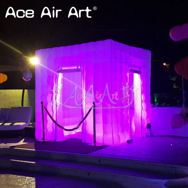 Beautifully Designed Portable Three Window Inflatable Photo Booth with LED Lights and Foldable Curtains for Selfie On Sale