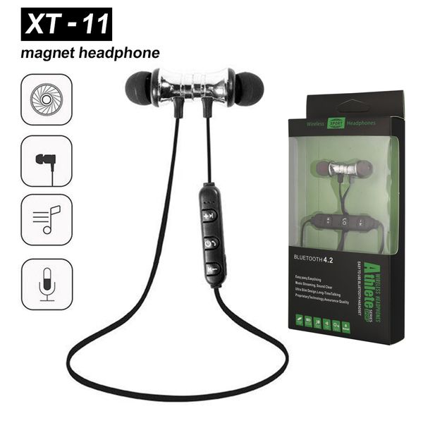 XT11 Magnet Sport Headphones BT4.2 Wireless Stereo Earphones with Mic Magnetic Earbuds Bass Headset for iPhone Samsung LG Smartphones in Fla