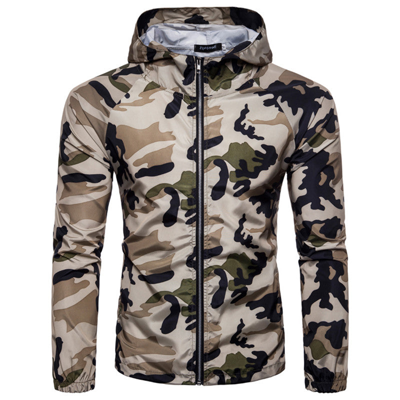 Military fan Camo Jackets Brave men Spring autumn long sleeve casual Camouflage print army Green knit cotton Zipper hooded Lapel Outerwear