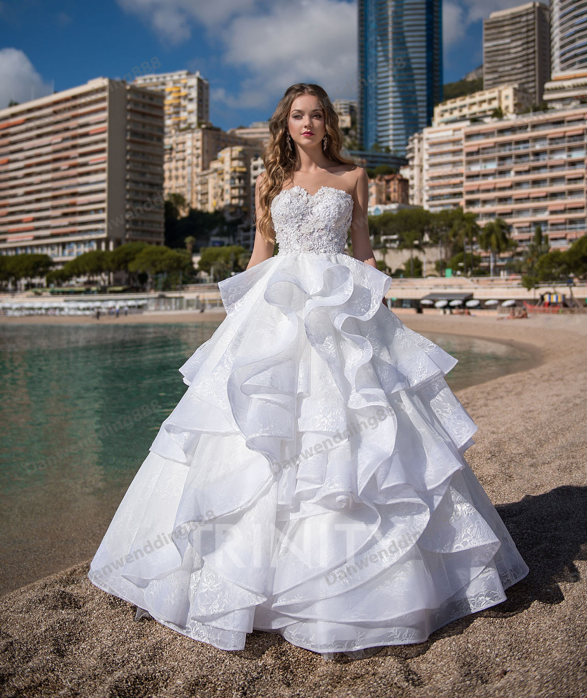 Charming White Lace Scoop Applique Beads A-Line Wedding Dresses Bridal Pageant Dresses Wedding Attire Dresses Custom Size 2-16 ZW712184