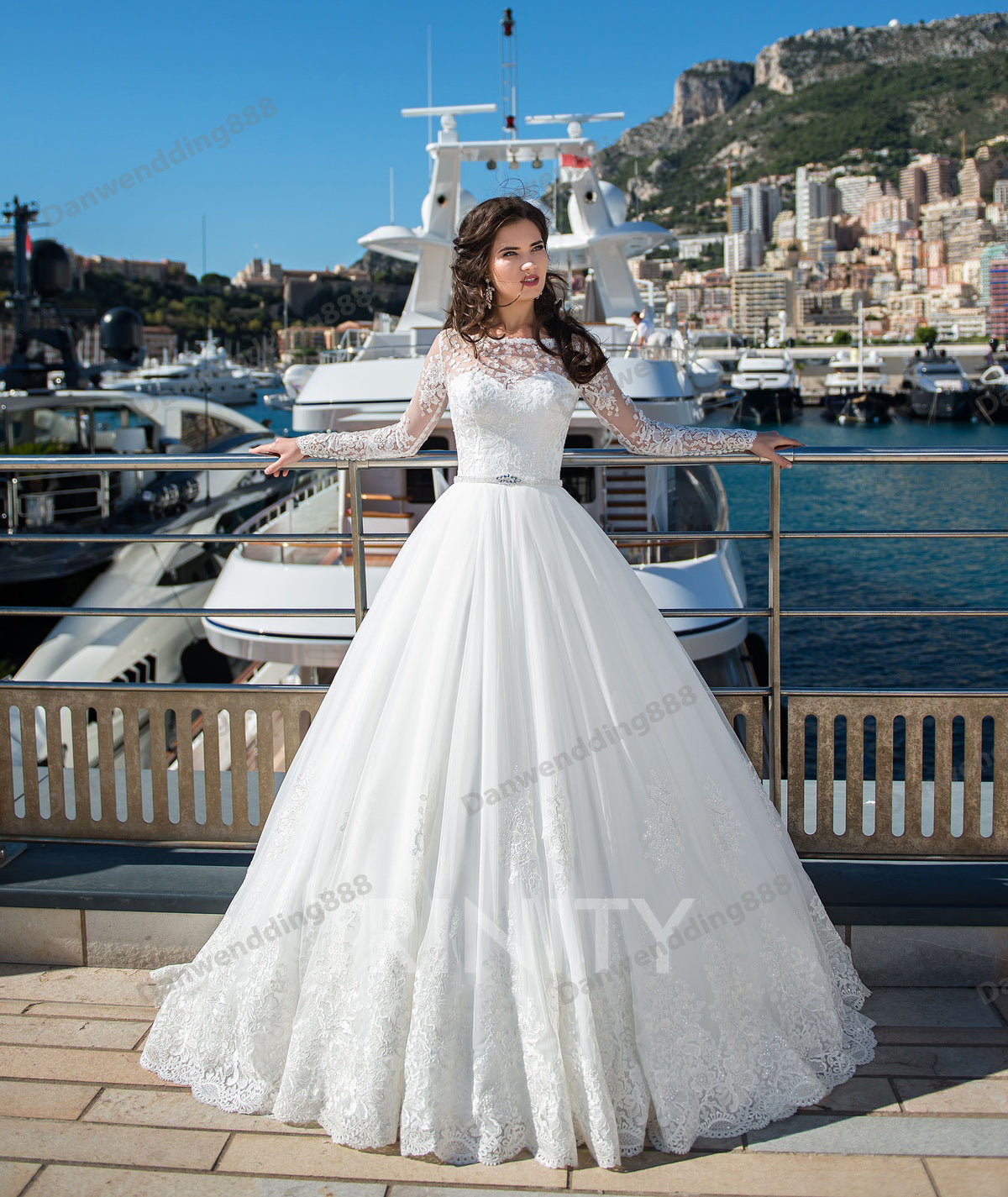 Charming White Sleeves Tulle Applique A-Line Wedding Dresses Bridal Pageant Dresses Wedding Attire Dresses Custom Size 2-16 ZW712192