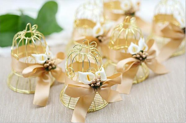 Candy box Creative Bird net Wedding decoration Gold Small bell binnon Silk ribbon Artistic Pearl Lily SN687