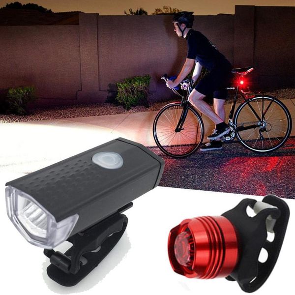 Super Bright USB Led Bike Waterproof Front Lamp Bicycle Light 3 Light Modes Strap Rechargeable Headlight &Taillight Set P40