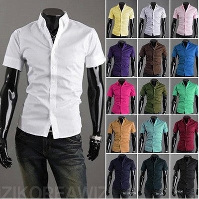 2017 HOT Summer Autumn Mens Designer Shirts Short Sleeve Casual Candy Color Dress Shirt 17 Colors US SIZE XS--XL