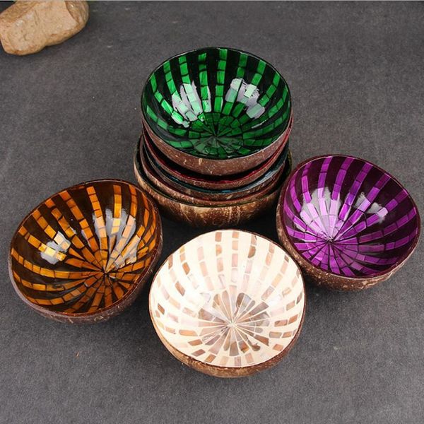 Wholesale Vietnamese natural coconut shell bowl Decorative Wooden Storage Bowl hand-painted colorful ornament candy bowl free shipping