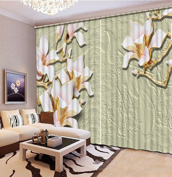 Custom 3D Children Room Curtain Blackout Embossed flowers Curtains For Living Room Bedroom Window Drapes