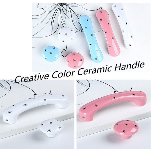 96mm Creative Fashion Cartoon color Star Chindren Room furniture handle white red blue ceramic fish Crown drawer cabinet knob 3.8&quot;