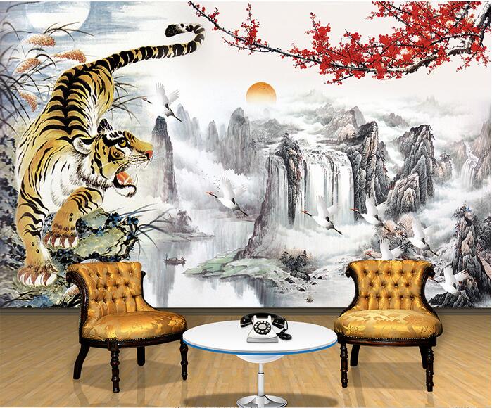 3d wallpaper custom photo Chinese painting landscape plum tiger tv background wall living room 3d wall muals wall paper for walls 3 d