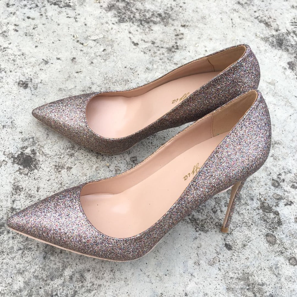 Free Shipping woman women lady 2019 sole fashion Multi Glitter Poined Toes Wedding heels Stiletto High Heels shoes pumps 12cm 10cm red 8cm