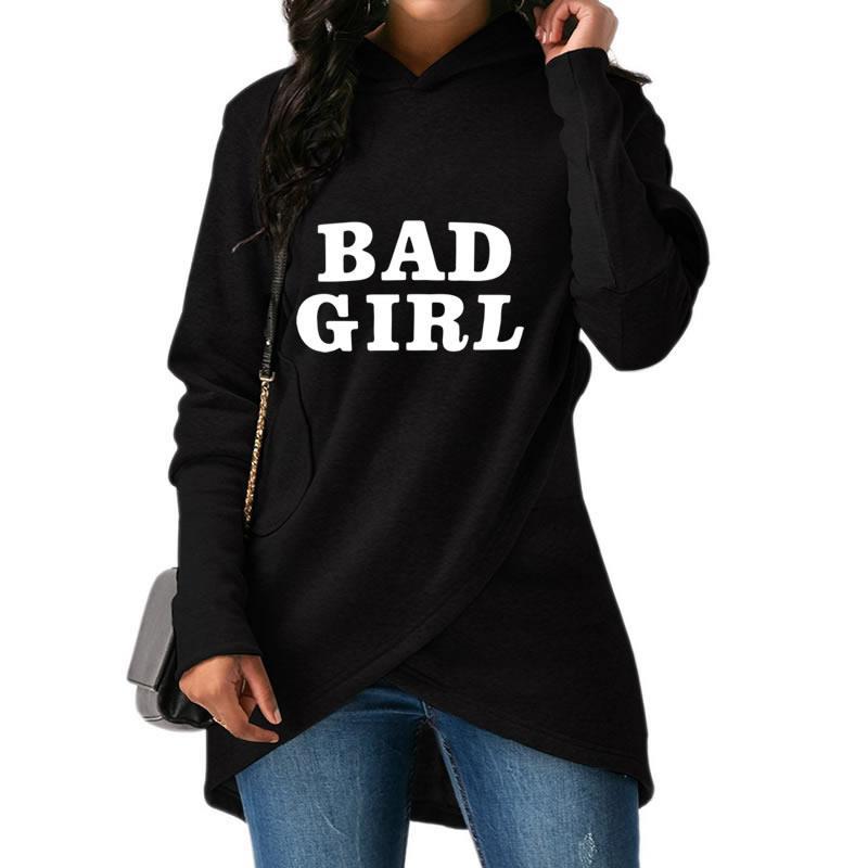 2018 Autumn Women&#039;s New Fashion BAD GIRL Print Comfortable Long Sleeve Hoodie Sweatshirt Women&#039;s Tops Large Size Female