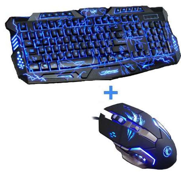 New Advanced Tri-color Backlight Gaming Keyboard Game Keyboard Mouse Combo 6 Buttons 3200 DPI Mechanical Pro Gaming Mouse