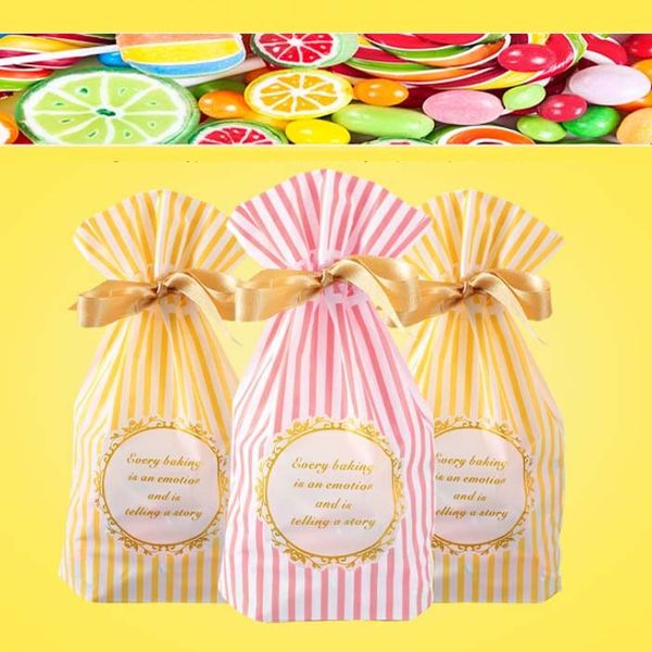 Plastic drawstring Bags For DIY Biscuits Snack candy cookies Baking Package Decor Kids Gift Supplies environmental stripe