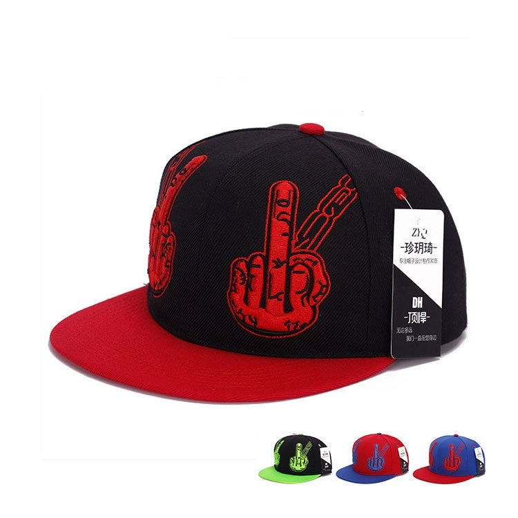 New Product Embroidery Middle Finger Hip-hop Fashion Hat Cap Spring and Autumn Flat Along Hat for Men and Women Snapback Baseball Cap