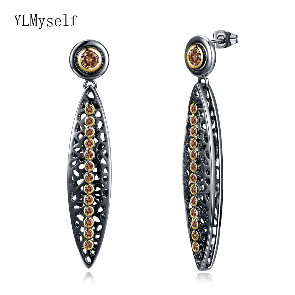 New arrival 65 mm Long shape vintage jewelry champagne crystal jewellery stable quality black big drop earrings for women