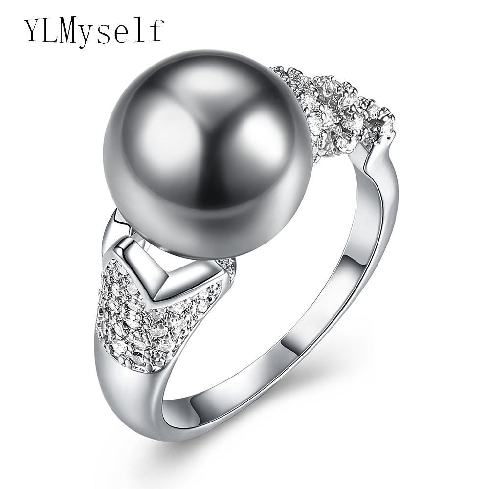 New ring with big grey Pearl Trendy cheap jewellery wholesale dropshipping women accessories aneis fashion jewelry brass rings