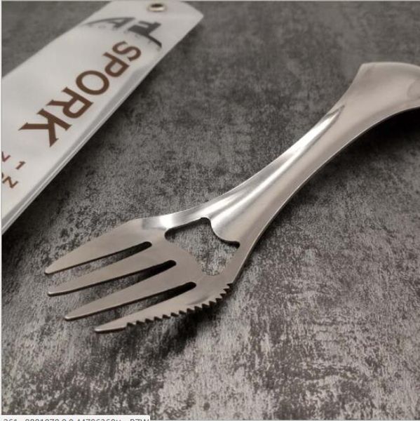 Outdoor Multi Function 3 in1 Stainless Steel Spork Travel Camping Hiking Picnic Utensils Combo Knife Fork Spoon Picnic Gadget WS-43