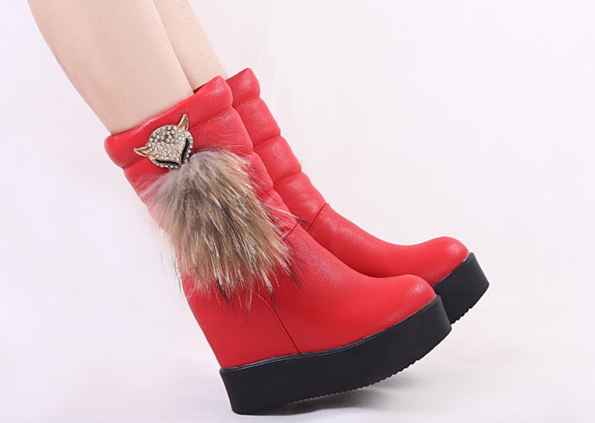 Free send 2018 Medium tube boots Slope heel thick bottom women boots winter warmth
