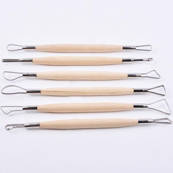 Wooden Handle Pottery Ceramics DIY Tools Set 6PCS Wood Handle Wax Pottery Clay Sculpture Carving Tool DIY Craft Set F202493