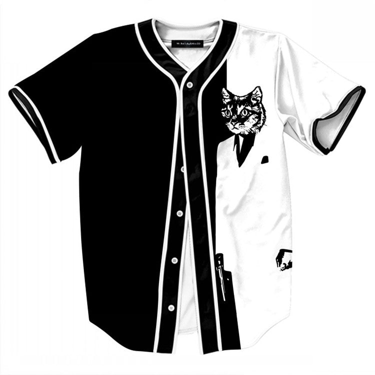 Baseball Jersey Shirts Tees Cool Cat Print 3D Mens Hip Hop Tops Open Stitch T Shirt Male Harajuku Tee Shirt