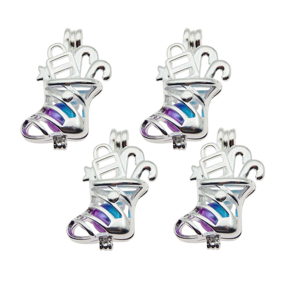 10pcsBright Silver Christmas Stocking Pearl Cage Pendant Necklace Aromatherapy Essential Oil Diffuser Jewelry Making Oyster Pearl