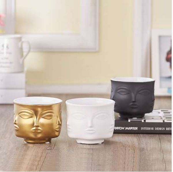 Face Shape Designs Ceramic Vase Porcelain Flower Pot Home Decoration Accessories Planters Golden Black White Tools