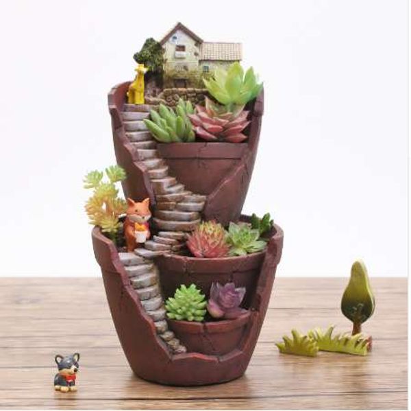 YXYT Resin Flower Pot Succulent Plants Pots Pastoral Garden Bonsai Planter Micro Landscape flowerpot Garden Home Decoration