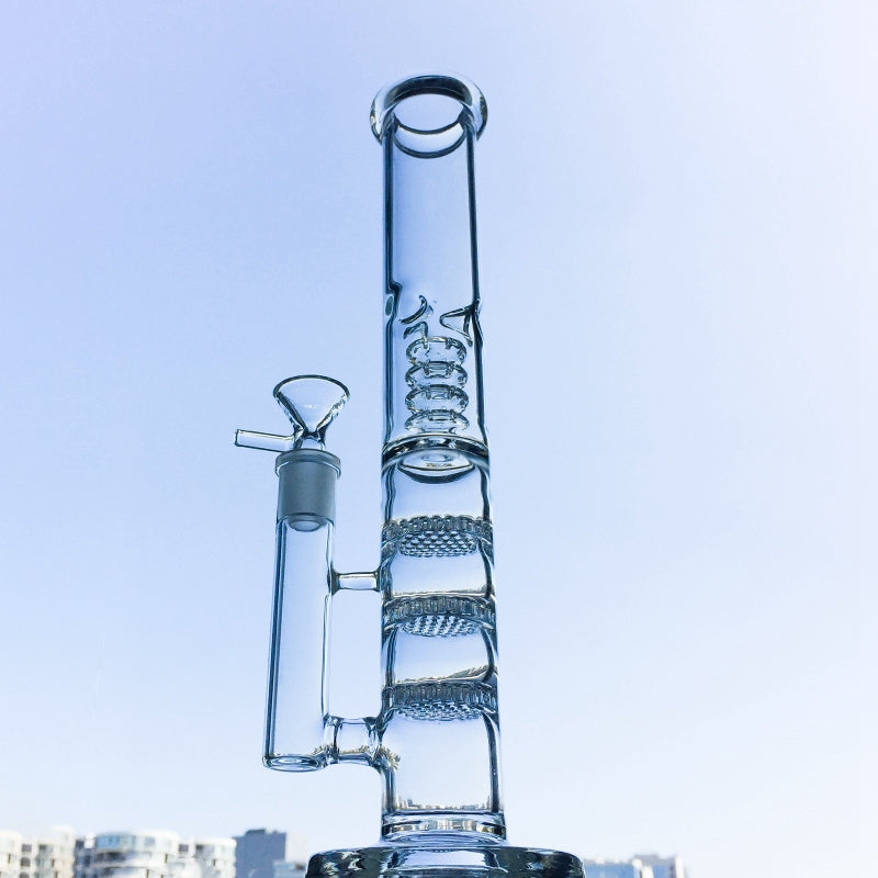 Straight Tube Glass Bong Triple Dab Rig Birdcage Perc Hookahs Water Pipes Oil Rigs Bongs For Smoking With Banger Bowl HR316