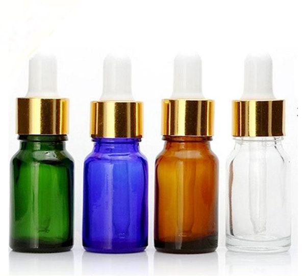 Wholesale 768pcs 10ml Glass Eye Dropper Bottle, Clear Amber Green Blue ESSENTIAL OIL BOTTLE, 10 ml Portable Small Perfume Bottles SN1519