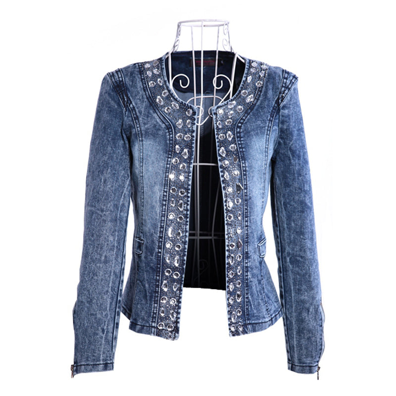 New Arrival spring Antumn denim jackets vintage Diamonds casual coat women&#039;s denim jacket for outerwear jeans Female