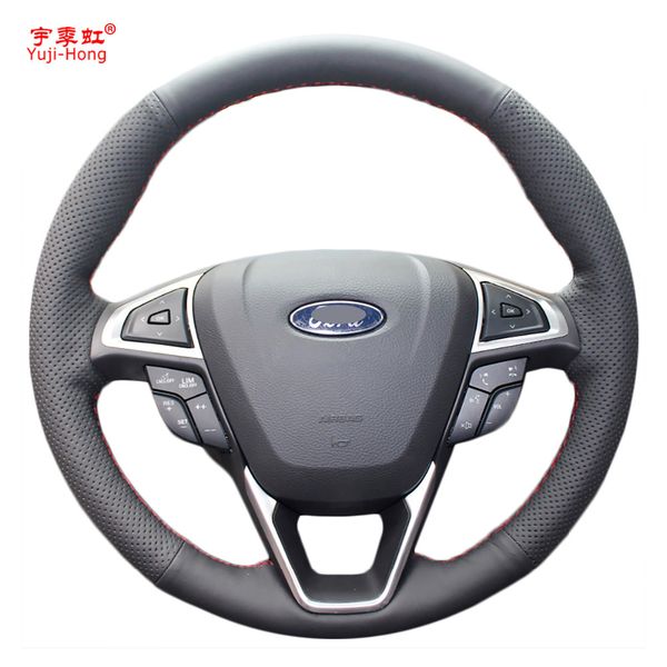 Yuji-Hong Artificial Leather Car Steering Wheel Covers Case for Ford Mondeo 2013 Edge 2014 Car Styling Hand-stitched Cover