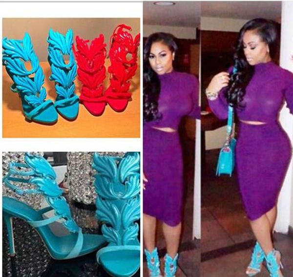 Kardashian Luxury Women Suede Cruel Summer Pumps Polished Golden Metal Leaf Winged Gladiator Sandals High Heels Shoes With Original Box