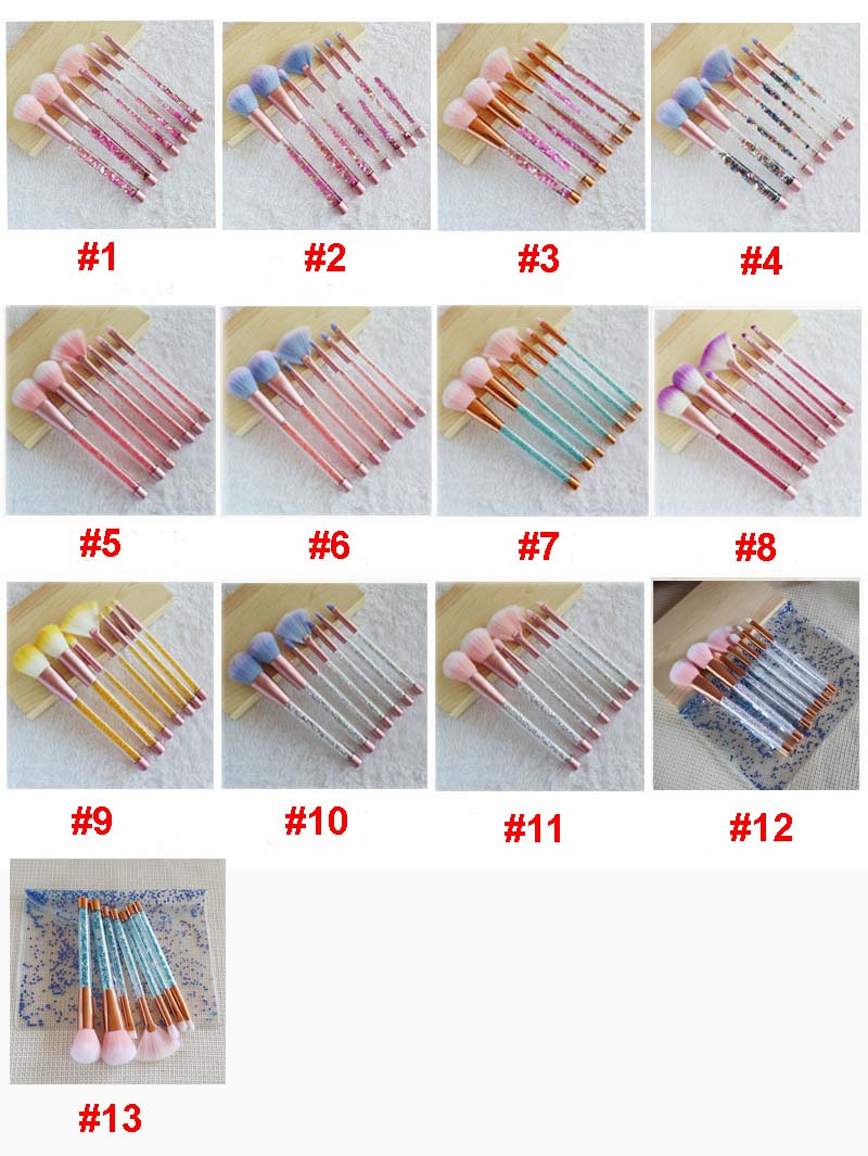 Professional Makeup brushes 7pcs set crystal liquid quicksand handle - crystal diamond handle makeup tools with PVC bag drop shipping