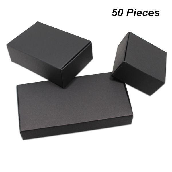 18 Sizes 50 Pieces Lot Black Kraft Paper Handmade Soap Packaging Boxes for Jewelry Accessories Gifts Party Boxes for Candy Cookies Chocolate